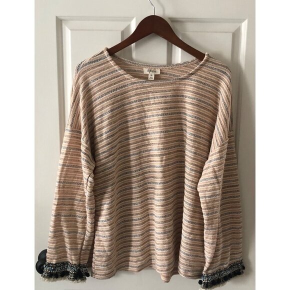 NWT Style & Co. Boho Sweater Womens Peach and Gray Pompom Sleeves Size XXL - Picture 6 of 8